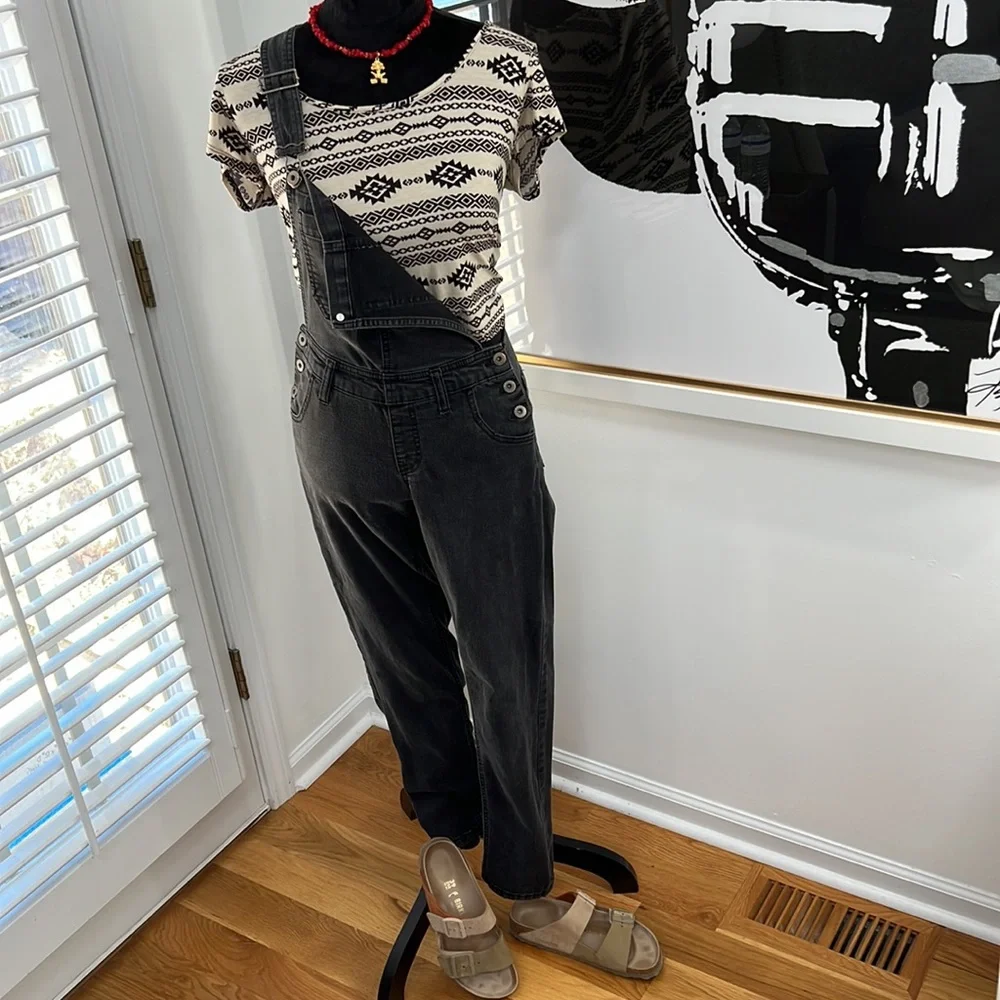 Arizona Black Denim Overalls, Size XS